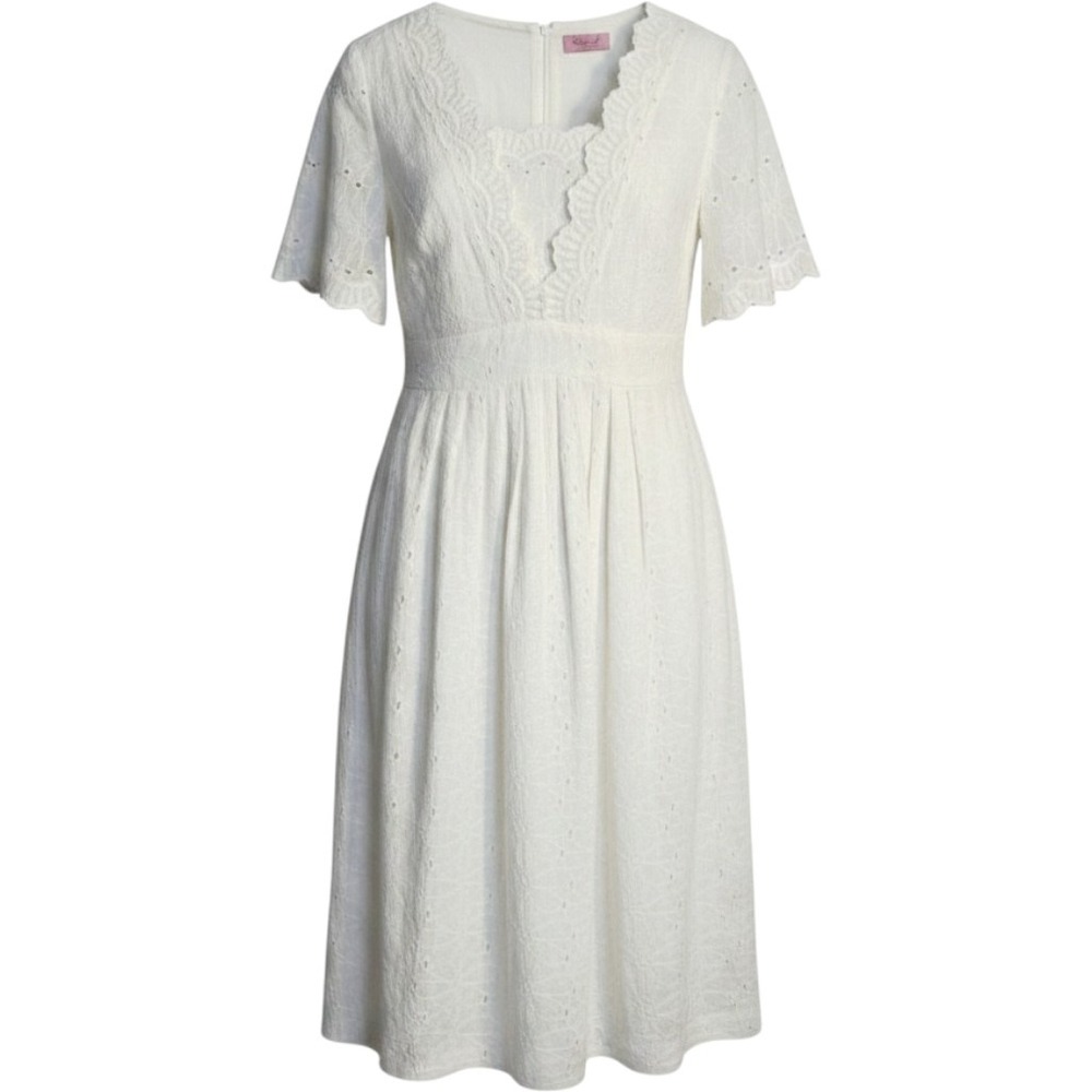 Eliza J Cream 2X Eyelet Lace Dress Plus Size 100% Cotton Scalloped V-Neck Lined
